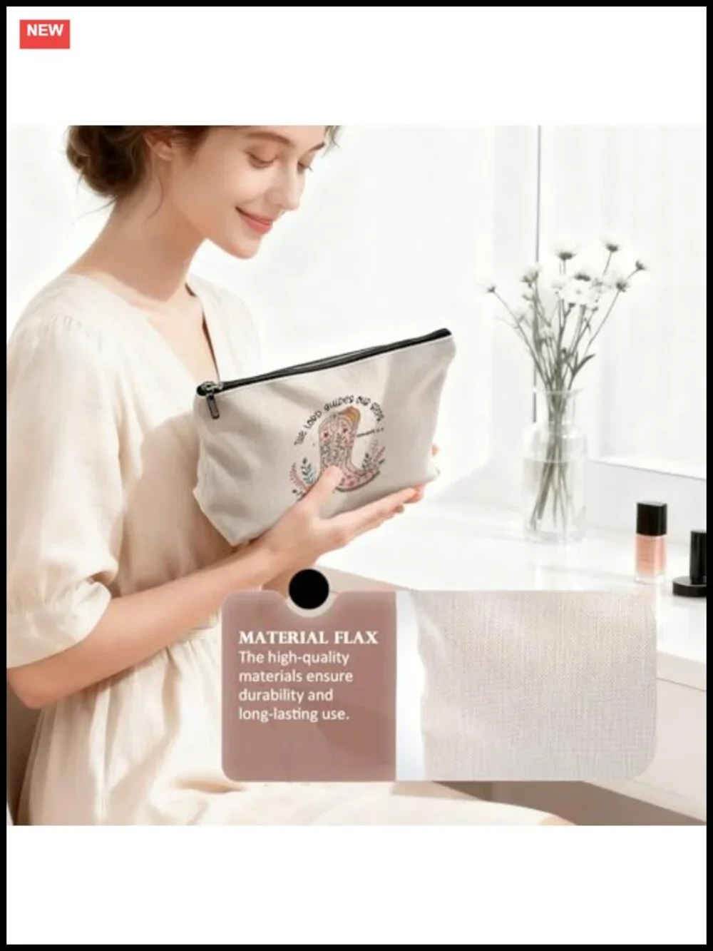 Cowgirl Makeup Bag with Bible Verse, Floral Boots Cosmetic Pouch, Linen Canvas